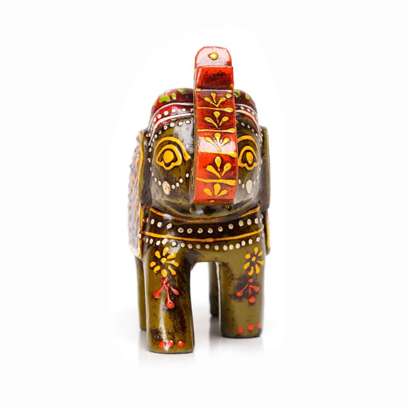 Gajraj Handcrafted Rajasthani Elephant — Olive (Up-Tusk; 8")