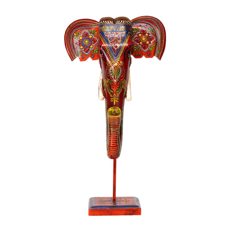 Handcrafted Elephant Head Décor – Rajasthan— Red