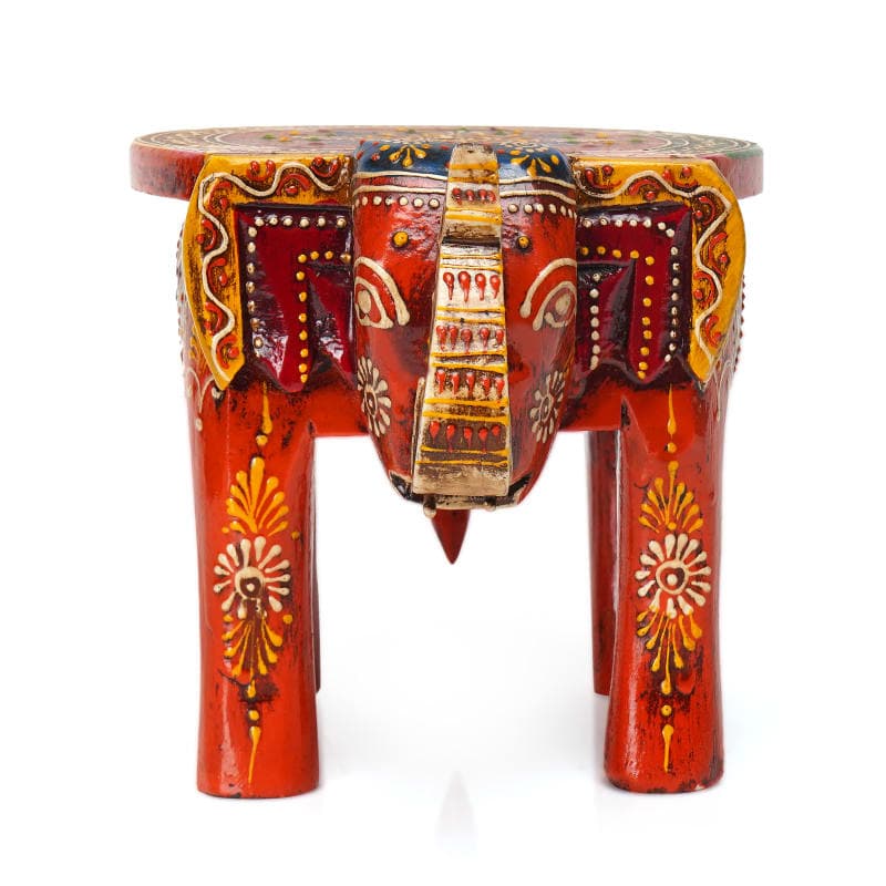 Gajraj – Handcrafted Elephant Stool 10 inch | Rajasthani Folk Art — Vermilion Red