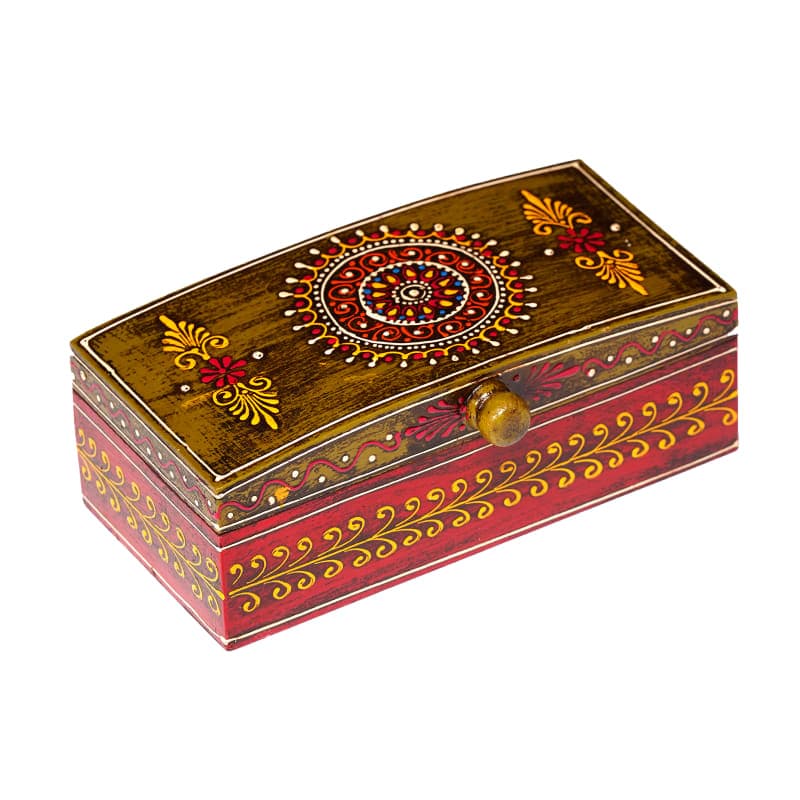 Hand-Painted Jewelry Box — Olive Lid; Red Body