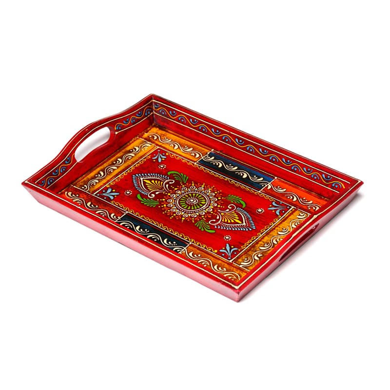 Folk Serving Tray — Vermilion Red